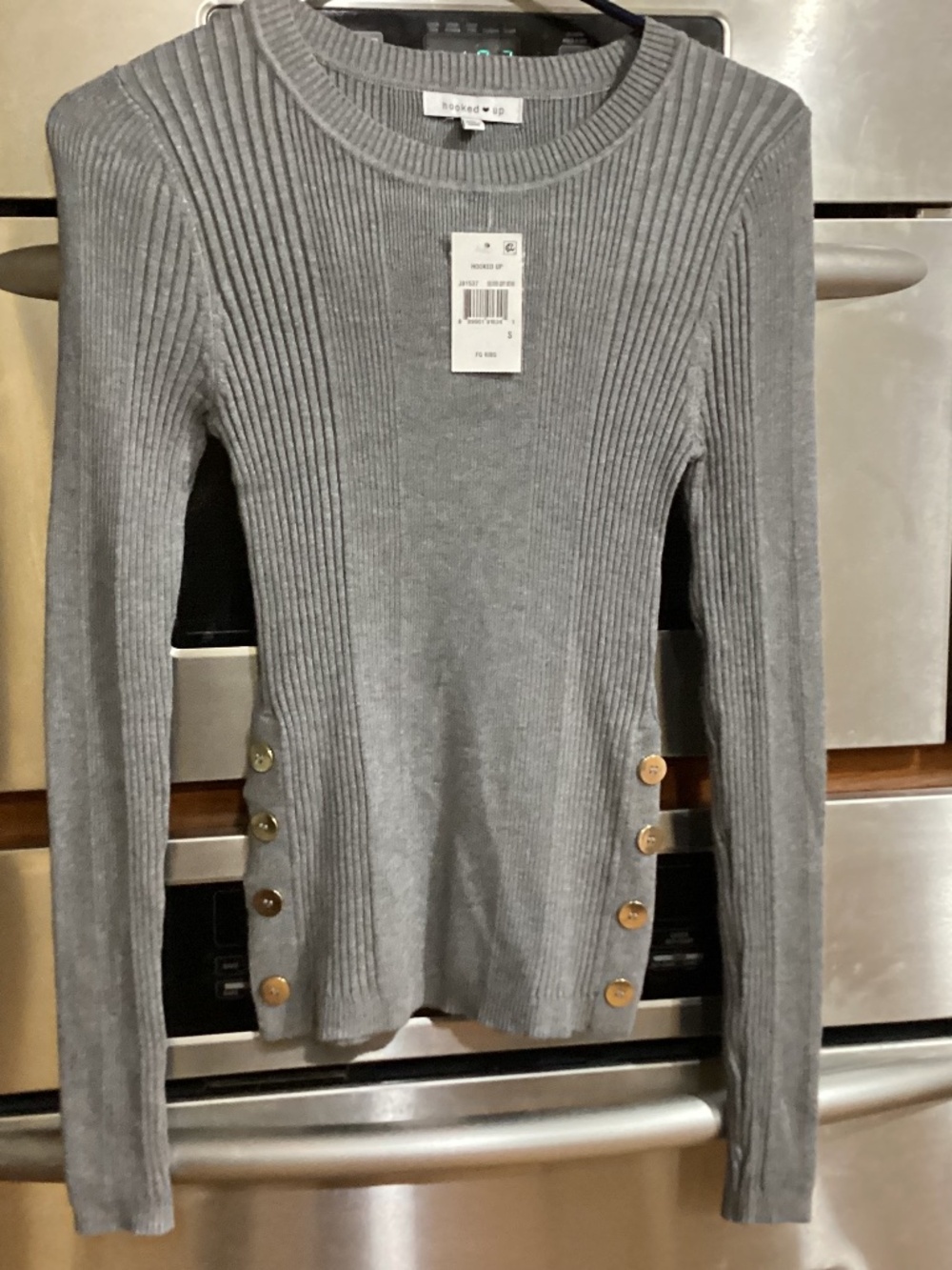 NEW Hooked Up Grey Ribbed Sweater